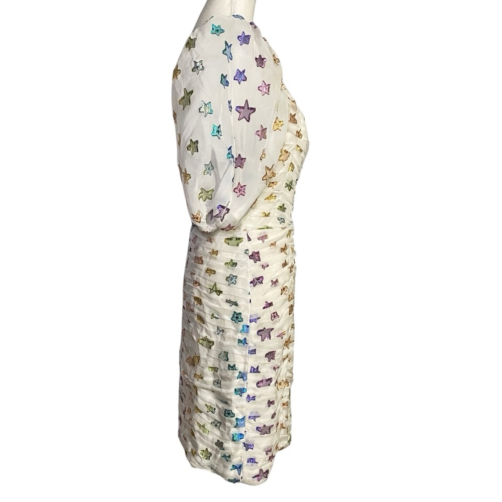 Shoshanna Midnight White Ruched One-Shoulder Metallic Star Y2K Party Mini Dress - Picture 3 of 15